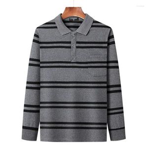 Men's Polos 2024 Spring Stripe Contrast Polo Neck Long Sleeve T-shirt Autumn Loose Comfortable Casual Commuter Versatile Top