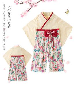 Bebek kız Kimono bebek kıyafetleri Japon romper baskı kimono çiçek baskısı kırmızı yay kawaii giyim yürümeye başlayan çocuk kız kıyafetleri çocuk kıyafeti g9713652