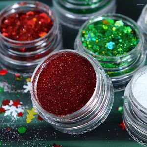 Nagelkonstdekorationer nybörjarvänlig festlig snöflinga glitteruppsättning 6 flaskor med julsekvensblixtpulver för lätt fantastisk