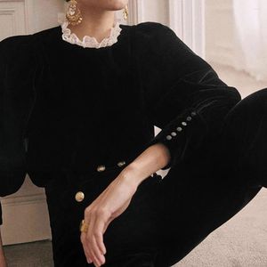 Women's Blouses Rowling Mirror Vintage Solid Velvet Pullover Shirt Women Lace Collar Long Balloon Sleeves Blouse Office Lady Tops