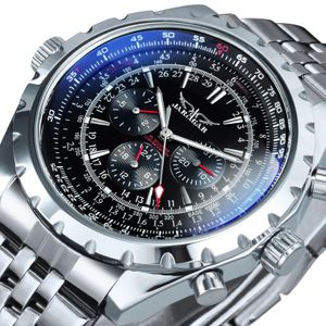 JARAGAR Militär-Herrenuhren, Top-Marke, Luxus-Automatik-Sportuhr für Herren, mechanische Armbanduhren, Chronograph, Stahlarmband, 240123