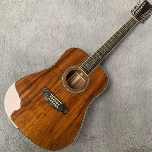 Akustisk gitarr 41 tum 12stringar alla koa trä ebenholts verklig abalone inlay fingerboard stöd anpassning freeshippings