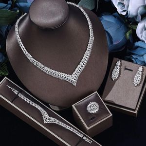 Necklace Earrings Set Cubic Zirconia 4 Pieces Sets Classic UAE Dubai Bridal Jewelry For Wedding Party