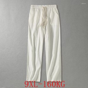Pantaloni da uomo autunno taglie forti casual 9XL 8XL 7XL 6XL pantaloni larghi in cotone e lino tinta unita dritti alla moda.