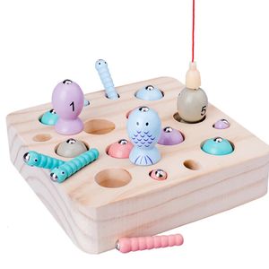 Trä digital magnetfiske leksak uppsättningar 3D Catch Insect Magnet Math Fish Game Montessori Education Toys for Kids Gift 240202
