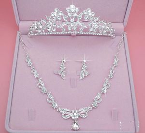 Lindo conjunto de joias de noiva, três peças, coroa, brinco, colar, joias, acessórios de casamento, barato, festa feminina ac9424178