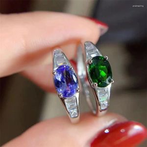 Anelli a grappolo Anello con diopside naturale/tanzanite Intarsio in autentico argento 925 finemente lavorato, squisito e alla moda