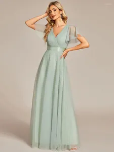 Бальные платья Роскошное платье для матери невесты женское с v-образным вырезом длиной до пола 2024 сексуальное шифоновое мятно-зеленое платье для подружки невесты