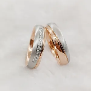 Cluster Rings Unique Bicolor 14K Rose Gold Plated Wedding Set For Couples Stainless Steel Jewelry Alliance