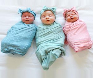 Coperta fasciatoio per neonato con fasce bowknot Set per bambina, tinta unita, fasciatoio, fascia per capelli, coniglietto, avvolgente Pograp1656570