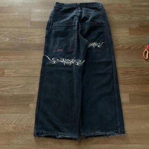 Men's Jeans Harajuku Gothic JNCO Y2K Mens Hip Hop Retro Graphic Embroidered Baggy Black Pants High Waisted Wide Trousers