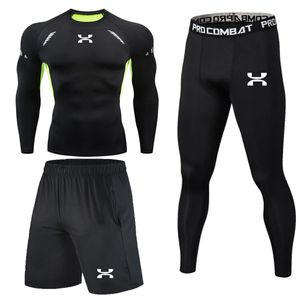 Ginásio dos homens conjunto de compressão correndo collants treino fitness treino treino mangas compridas camisas ternos esportivos rashgard kit 240202