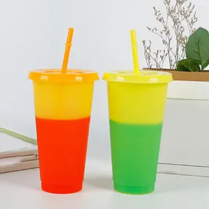 Tumblers Useful Water Bottle No Odor Color Changing Cold Cup With Lid Straw Plastic Discoloration For Kitchen