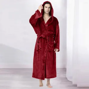 Men's Sleepwear Men Robes Solid Color Plush Hooded Soft Warm Bathrobe Temperature Long Sleeve Minimalistic Male Nightgown For Autumn Winter