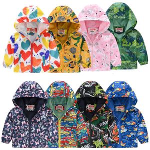 Primavera Neonati maschi Cappotti Cartoon Dinosauro Cerniera Felpe con cappuccio Giacca per bambini Felpa Bambini Giacca a vento Capispalla 1-7 anni 240202