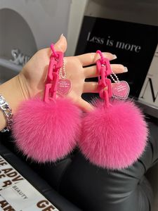 Soft Cute Real Natural Fox Fur Pompom Key Chains Plush Ball Toy Women Bag Charm Ornaments Car Keyring Pendant Girls Highend Gift 240122