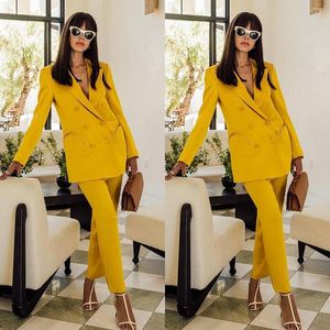 Women's Two Piece Pants Simple Slim Fit 2 Pieces Woman Suits Fashion Elegant Double Breasted Jacket Pencil Pant Female Daily Office Lady