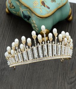 Högkvalitativ lyxguld Silver Pearl Crown Elegant Princess Rhinestone Tiara Bridal Jewelry Wedding Prom Party Hair Accessory Hea6653656