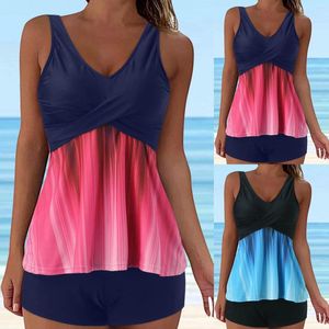 Roupa de banho feminina tankini maiô para mulher verão push up duas peças regata com curto emagrecimento canto plano maiô