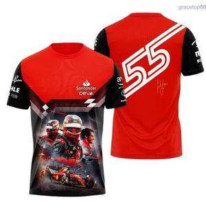 T-shirt da uomo 5vin T-shirt da uomo estiva manica corta stampa 3D T-shirt della squadra F1 Driver 16 Leclerc 55 Sainz O-collo ampio Abbigliamento traspirante Street Style