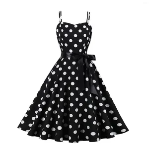 Vestidos casuais 2024 mulheres vestido de verão robe vintage 50s 60s grande balanço festa rockabilly sexy espaguete cinta polka dot vestidos