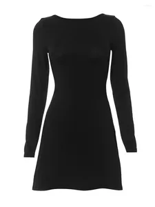 Lässige Kleider für Damen, sexy, offener Rücken, Minikleid, Langarm, Fliege, figurbetont, kurz, Y2K, rückenfrei, Party, Club