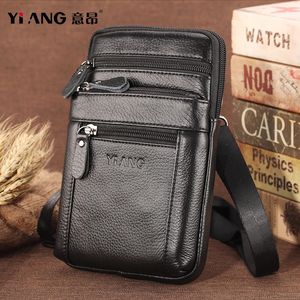 Small Genuine cowhide leather Mens Shoulder Bag Clutch Hangbag Messenger Male Bags Crossbody Sling Tote Zipper Belt 240119