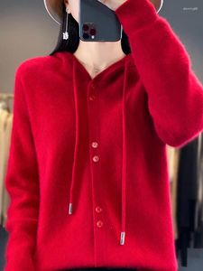 Women's Hoodies Spring Autumn Cashmere Blended 30% Merino Wool Sweater Sport Cardigan Knit Jacket Clothing Top