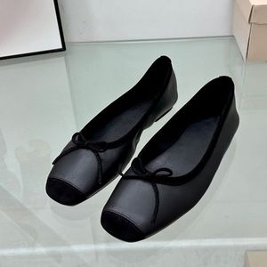 Sapatilhas de balé de couro macio, bico redondo, sapatos baixos de pele de ovelha, gravata borboleta, mocassins de marca de luxo, sapatos femininos