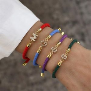 2024 New Pave Zircon A-Z Initial Letter Bracelets Colorful Adjustable Rope Charm Bracelet For Women Jewelry Gift