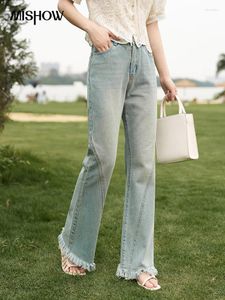 Women's Jeans MISHOW Flare For Women 2024 Retro Denim Blue Fashion Basic Straight High Waist Pockets Woman Full Length Pants MXC38K0108