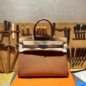 Imported Tote Bag Luxury Handbag Special Classic Wrist Full Handmade Premium Double Leather Splicing Original 22k Plating Hardware Banquet