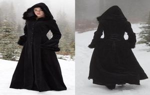 2018 New Fur Hallowmas Hooded Cloaks Winter Wedding Capes Wicca Robe Warm Coats花嫁ジャケットクリスマスブラックイベントアクセサリー5648209235