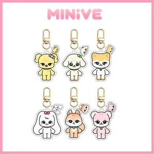 Anahtarlıklar KPOP 1pcs Ive Minive Cartoon Karakter Keychain Anahip Çanta Aksesuarları Yujin Gaeul Wonyoung Liz Rei Leeseo Hediye Koleksiyonu