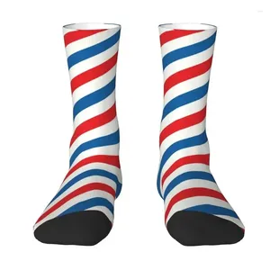 Herrensocken, Neuheit, bedruckt, klassisch, Barber Pole, rot, blau, gestreift, für Männer und Frauen, Stretch, Sommer, Herbst, Winter, Friseur-Crew