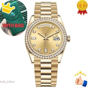 품질 Orologio High Diamonds Wristwatch Mens 자동 기계식 시계 36/41mm 풀 스테인리스 스틸 다이아몬드 베젤 방수 발음 골드 워치 Montre DE