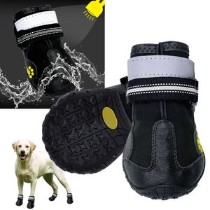 4 pçsset sapatos para cães de estimação reflexivos botas impermeáveis quentes neve chuva animais de estimação botas antiderrapantes meias calçados para médio y240119