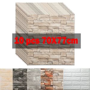 10PCS 3D壁自己肥沃なレンガのステッカー大理石パターンPVC壁紙リビングルームハウスの防水保湿証明240122