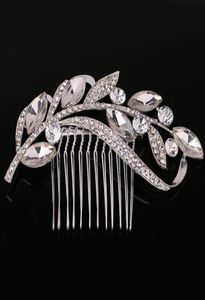 Vintage Leaf Crystal Silver Bridal Hair Combs Hairpin Tiara Bröllop hårtillbehör Hår smycken brudhuvudstycken2831715