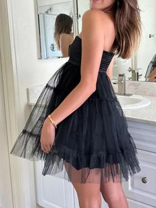 Casual Dresses Women Tube Tulle Mini Dress Sexy Off Shoulder Strapless Mesh Ruffle Tutu Cocktail Party