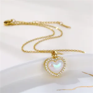 Pendant Necklaces Luxury Elegant Mermaid Pearl Heart Stainless Steel For Women Sweet Love Clavicle Chain Jewelry Female