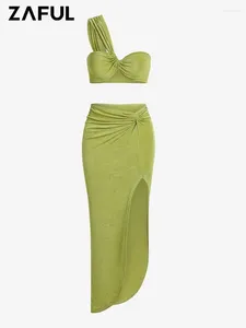 Sukienki robocze nieful dwuczęściowe stroje Zestaw spódnicy Solid Kolor Twist Jersey Top i uda wysokie spódnicze spódnice
