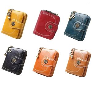 Wallets Change Short Wallet Portable Retro PU Leather Zipper Closure Coin Pocket Purse Card Holder Carrying Bag Wine Red