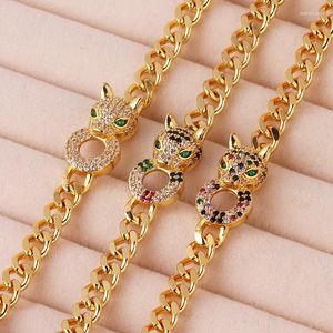 Charme pulseiras luxo punk legal leopardo cabeça pulseira para mulheres homens cor de ouro zircon animal elefante cubano corrente punhos festa jóias