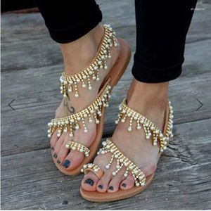 Sandals Summer Women Flat Beaded Women's Flats Open Toe Solid Casual Shoes Rome Fashion Hand Sexy Ladies