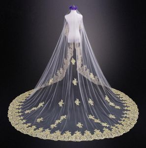 Amazing 2022 Gold Applique Lace 3 Meters Wedding Veils For Bride White Ivory With No Comb Long Bridal Veil Country Wedding dress4389464