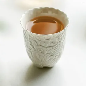 Cups Saucers 80ml Plant Gray Carved Flower Teacup Ancient Sample Tea Cup Tripodia Master Fragrance Household Services Collection