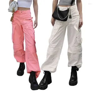Pantaloni da donna Pantaloni cargo da donna Jeans Y2k anni '90 Vita alta Chiusura con bottoni con zip Pantaloni casual asimmetrici con tasche Abbigliamento autunnale da donna