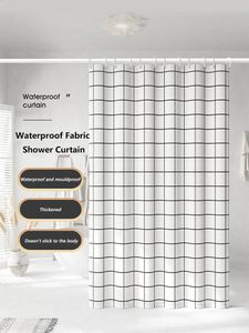 Simples moda xadrez padrão cortinas de chuveiro engrossar mofo à prova dwaterproof água para casa banho decoração cortina com ganchos 240131