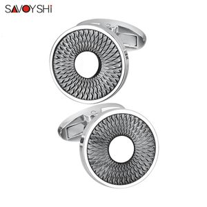 Savoyshi Classic Round Metal Cufflinks for Mens French Shirt High Polishing Black Cuff Links Business Gifts Free Custom Engraved 240123